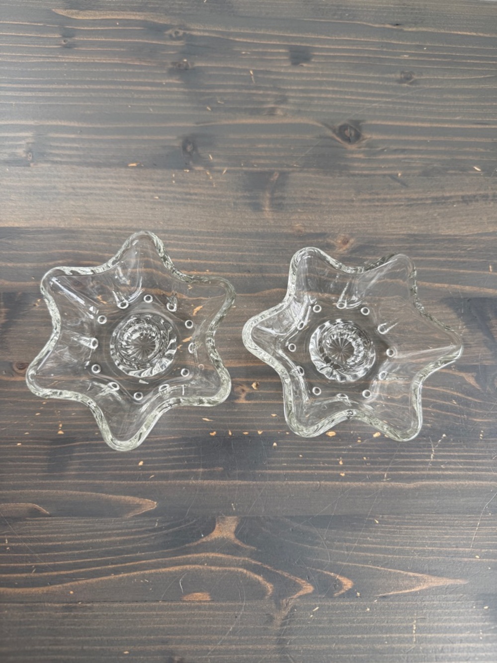 Vintage glass Anchor Hocking star-shaped taper candle holders